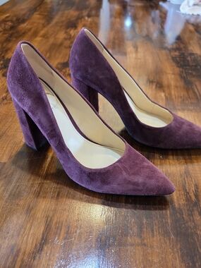 Nine West Cara Women's Block Heel Pumps sz 6.5 Plum Business Colorful